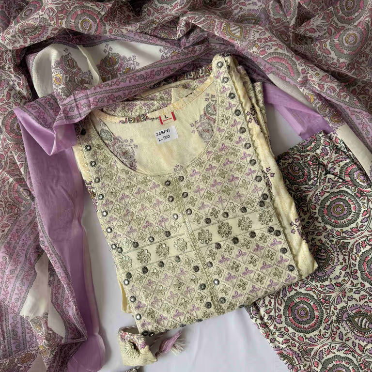 Cream Shade Anarkali Kurti Set