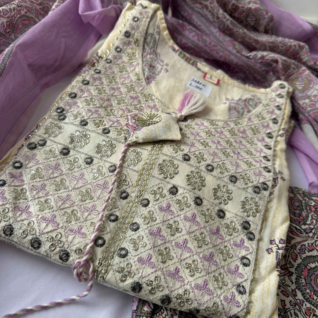 Cream Shade Anarkali Kurti Set