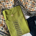 Olive Green Subtle woven Pattern Kurti Set