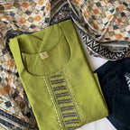 Olive Green Subtle woven Pattern Kurti Set