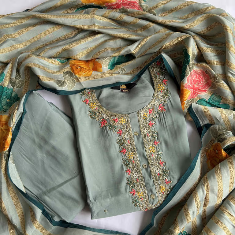 Pastel Shiny Gray Kurti Set