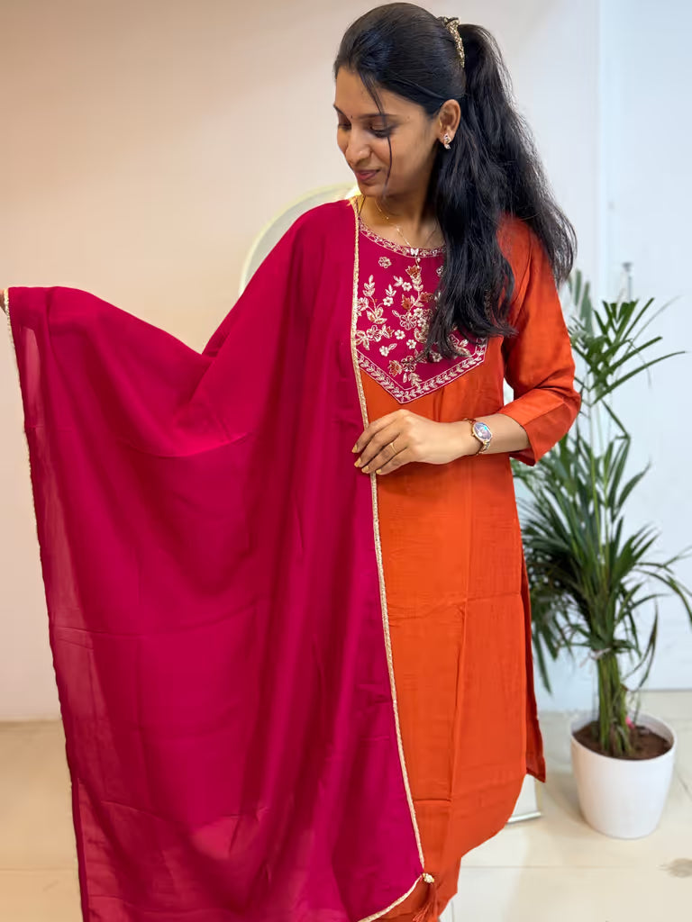 Rust Orange with Rani Pink Salwar Set