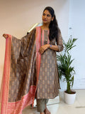 Brown Floral Elegance Kurta Set