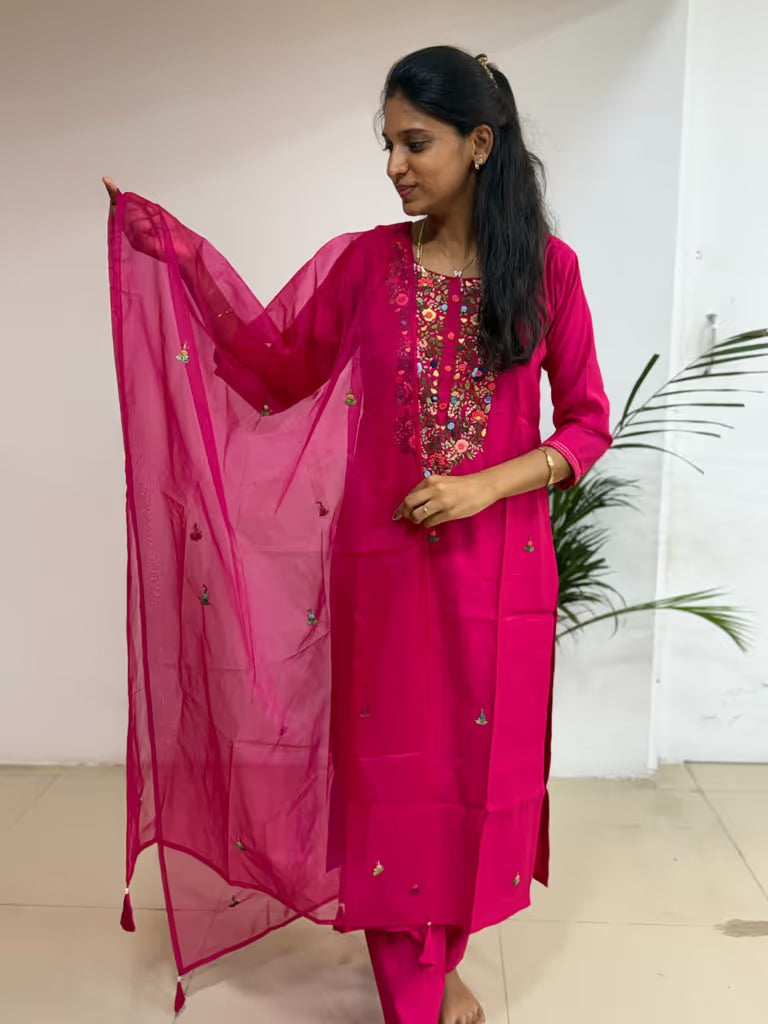 Rani Pink Embroidered Salwar Set