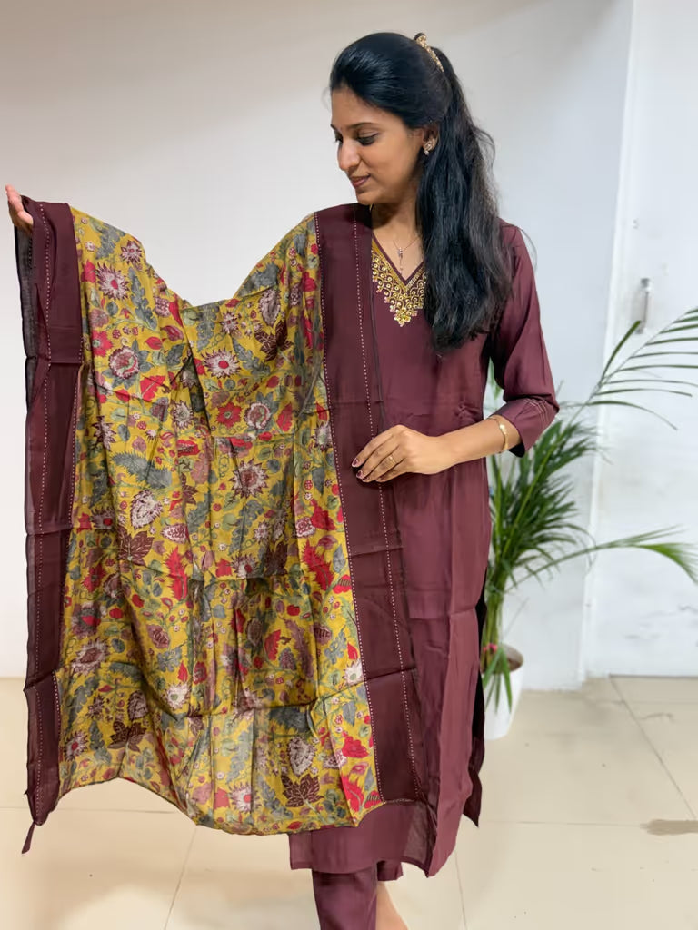 Maroon VNeck Salwar Set