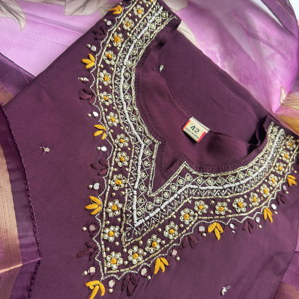 Rich Purple Embroidery Kurti Set