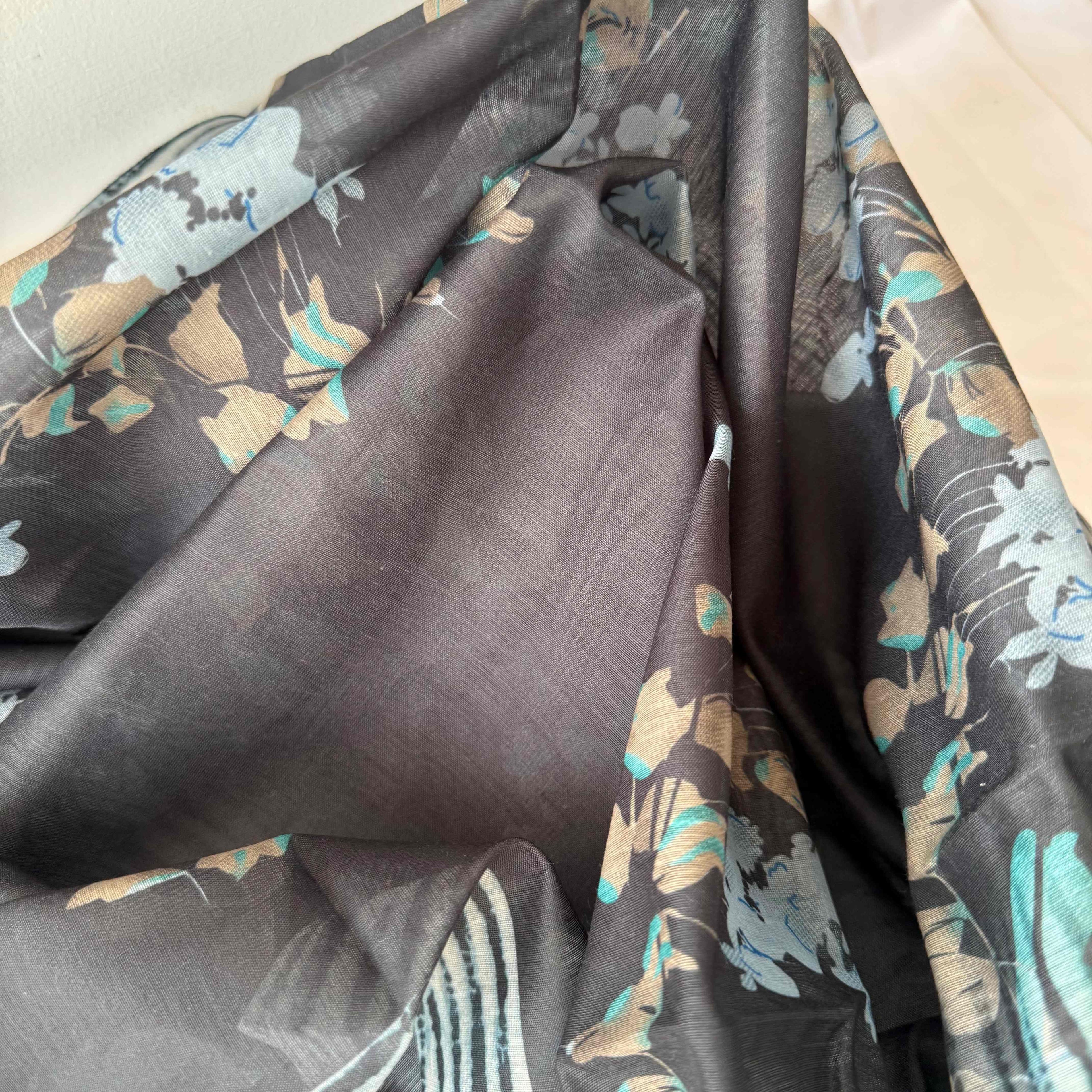 Deep Black Soft Floral Print Kurti Set