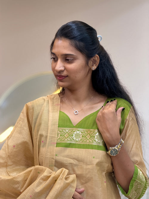 Beige & Olive Green Chamdhani Set - 3521