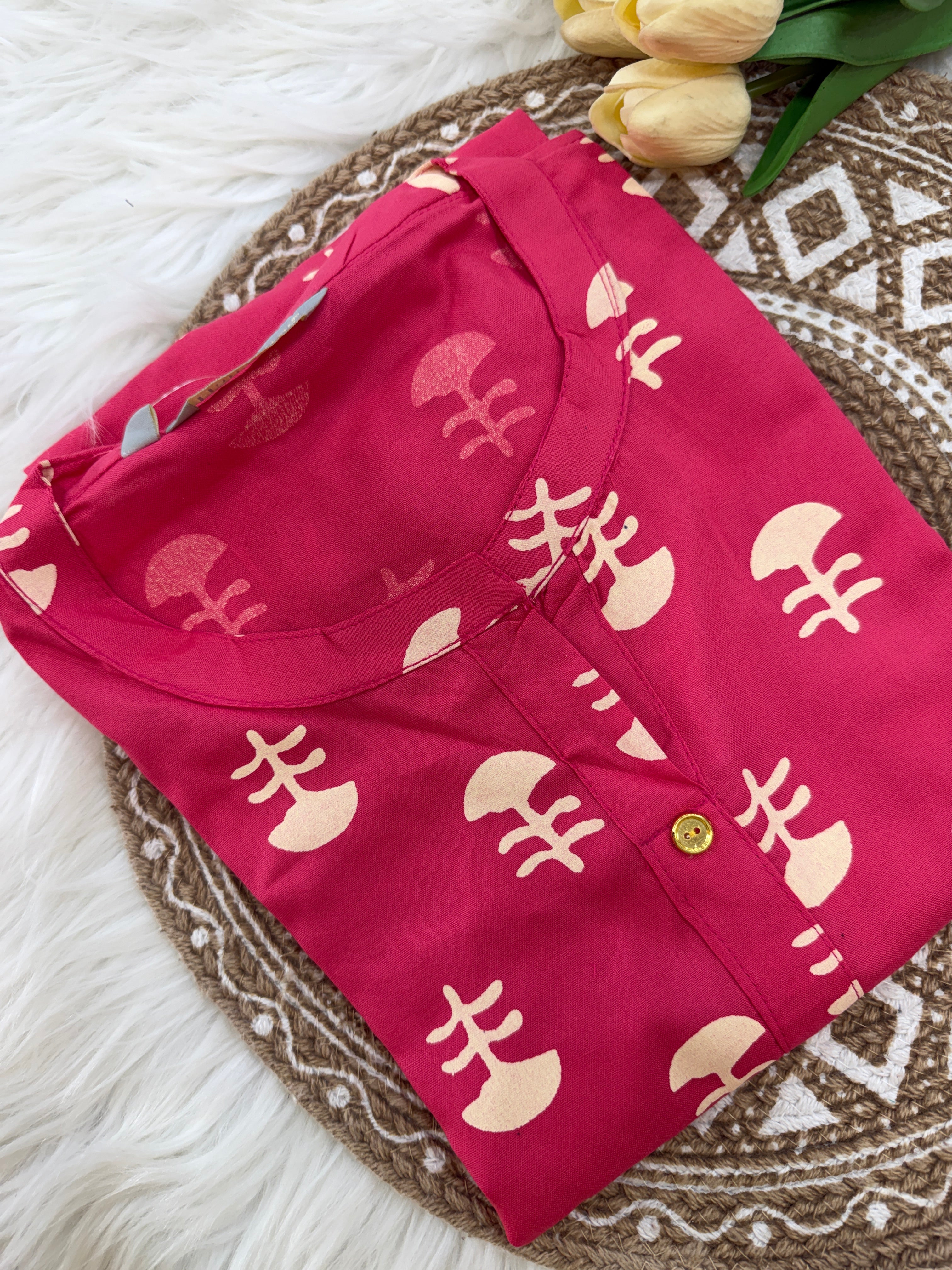 Pink Motif Printed Kurti - 3220
