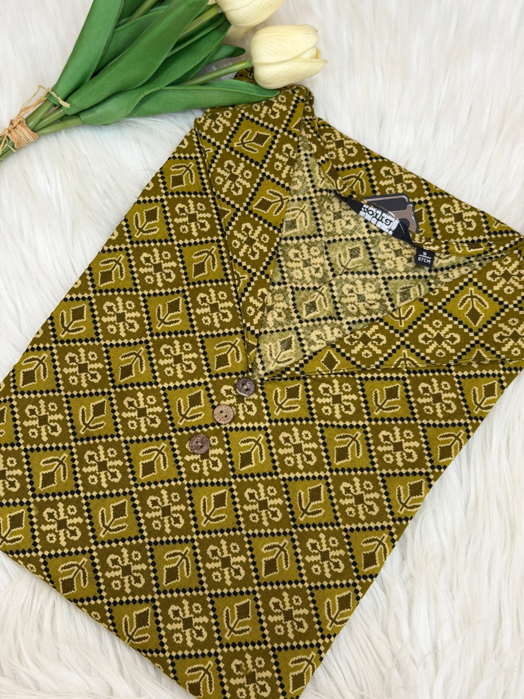 Mehendi Green Ethnic Printed Kurti - 3132