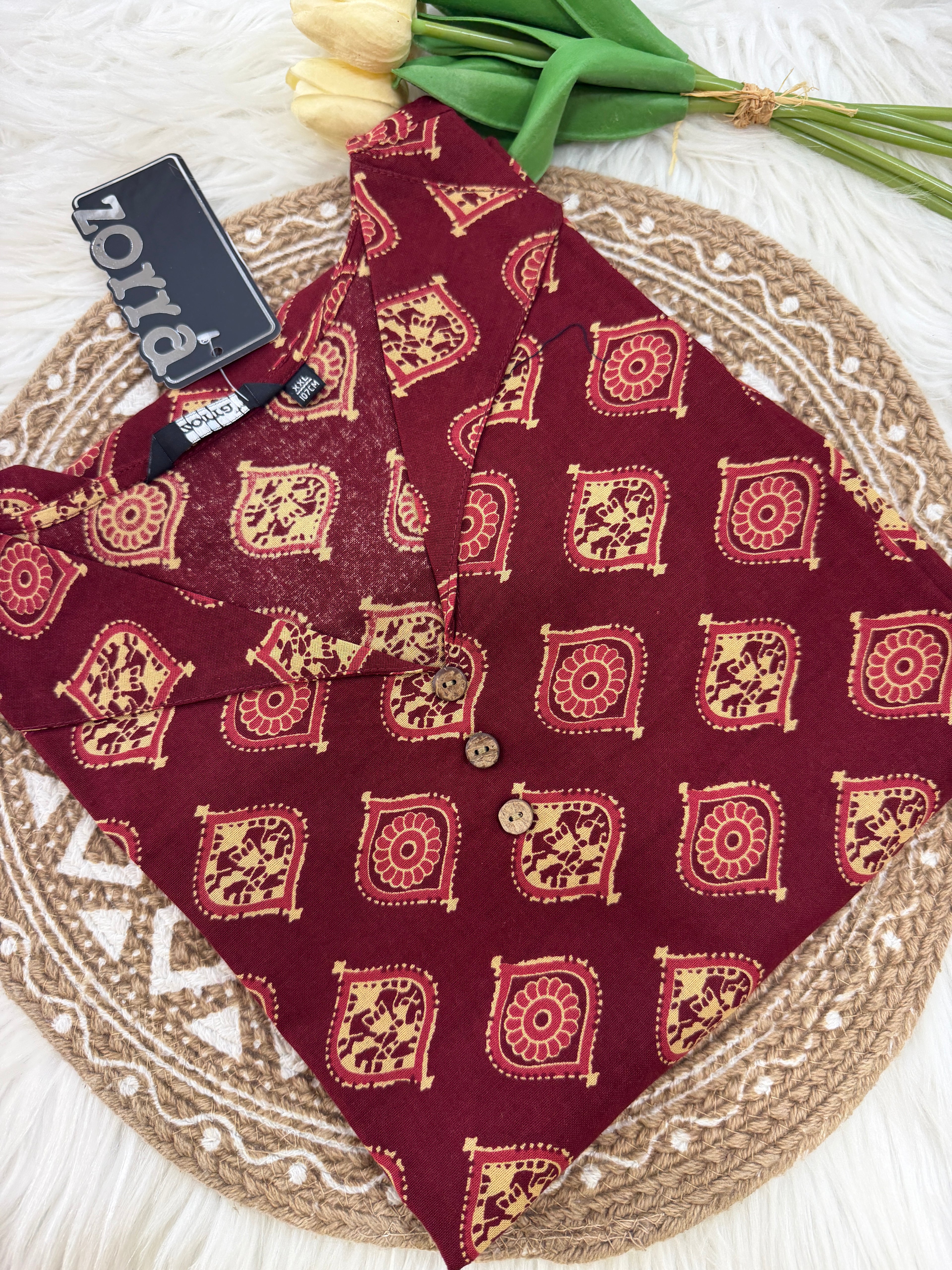Maroon Ethnic Printed Kurti-3140