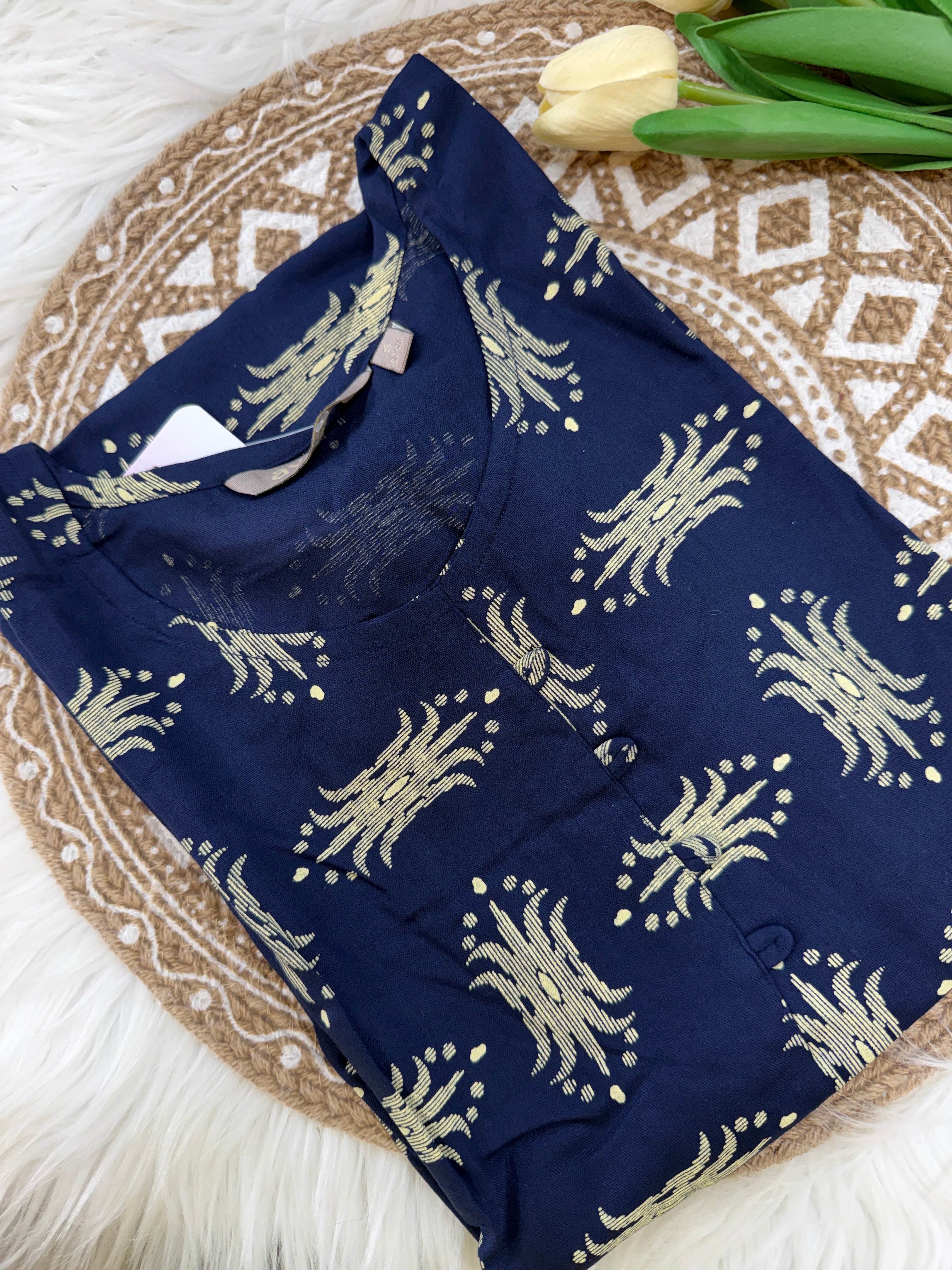 Navy Blue Printed Kurti - 3174