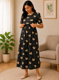 Black Multicolour Heart Zipless Maternity Wear - 3471