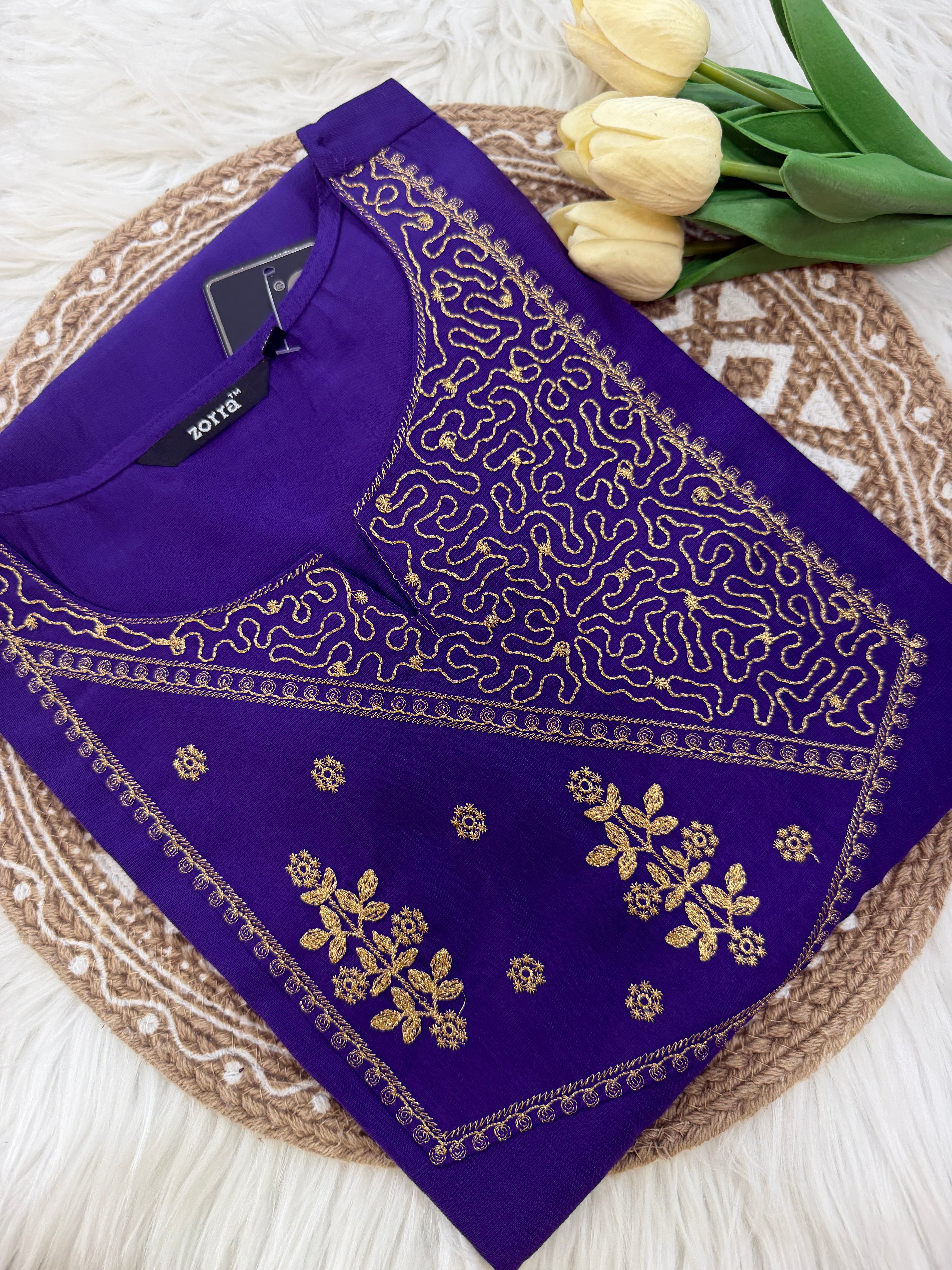 Royal Purple Embroidered Kurti - 3135