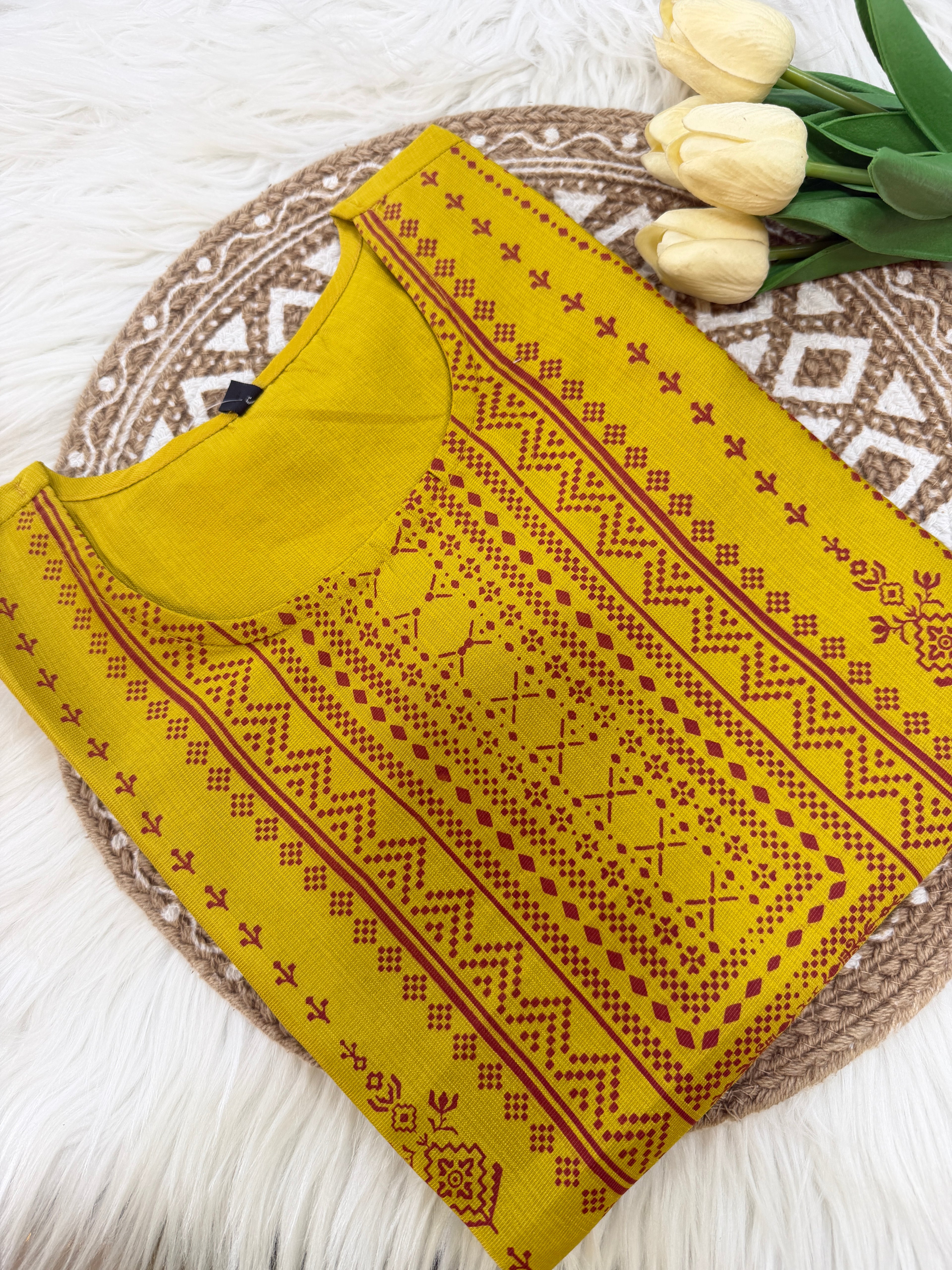 Mustard Ethnic Printed Kurti - 3175