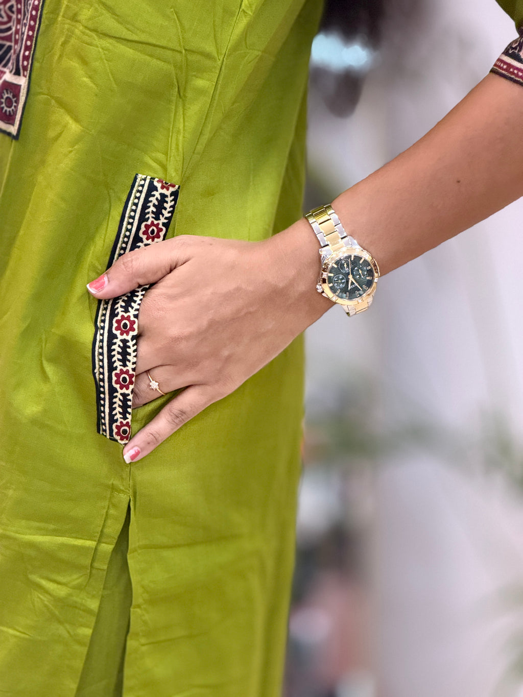 Green Dabu Cotton Salwar Set - 3464