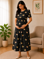 Black Multicolour Heart Zipless Maternity Wear - 3471