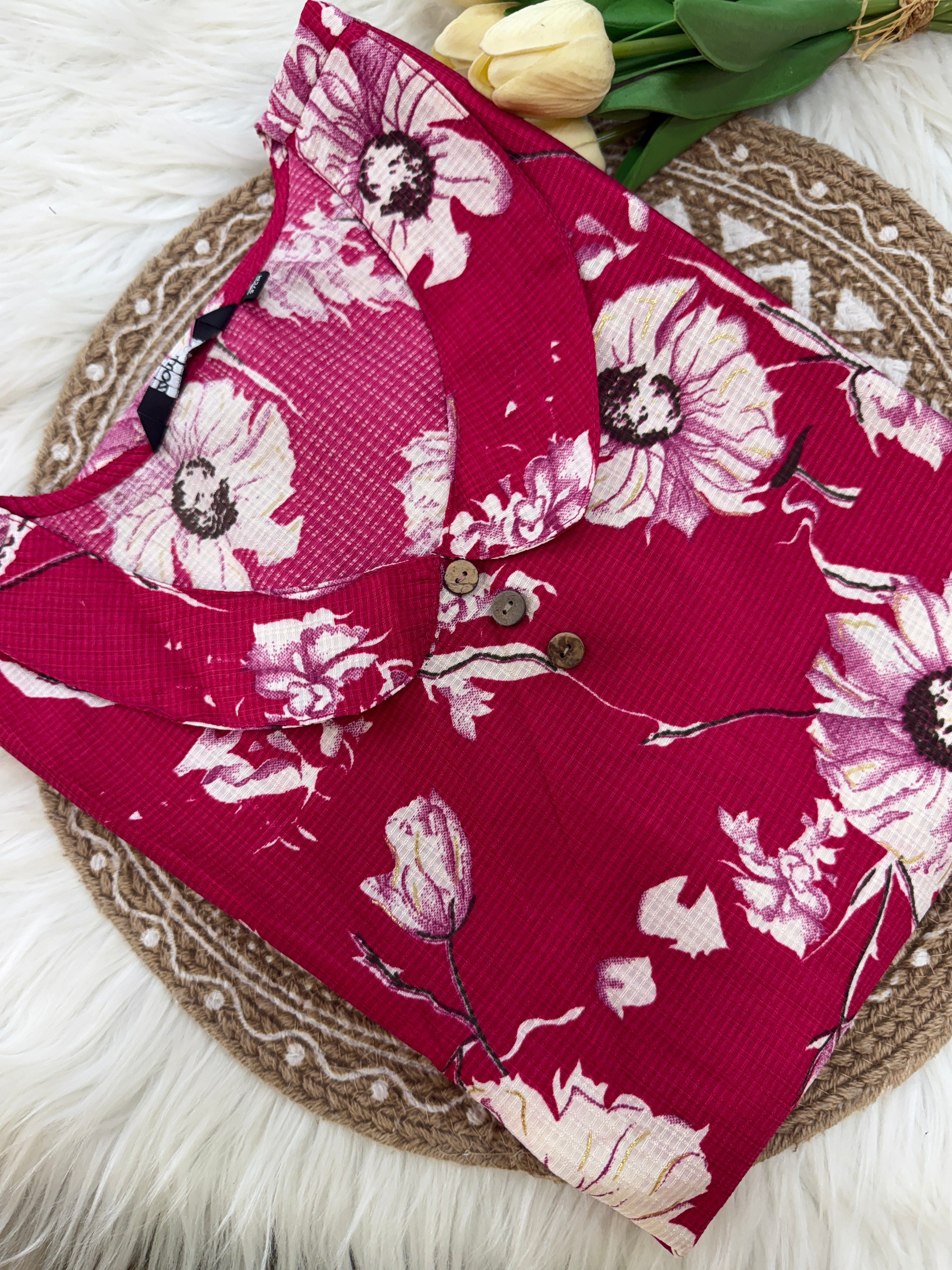 Magenta Floral Printed Kurti- 3143