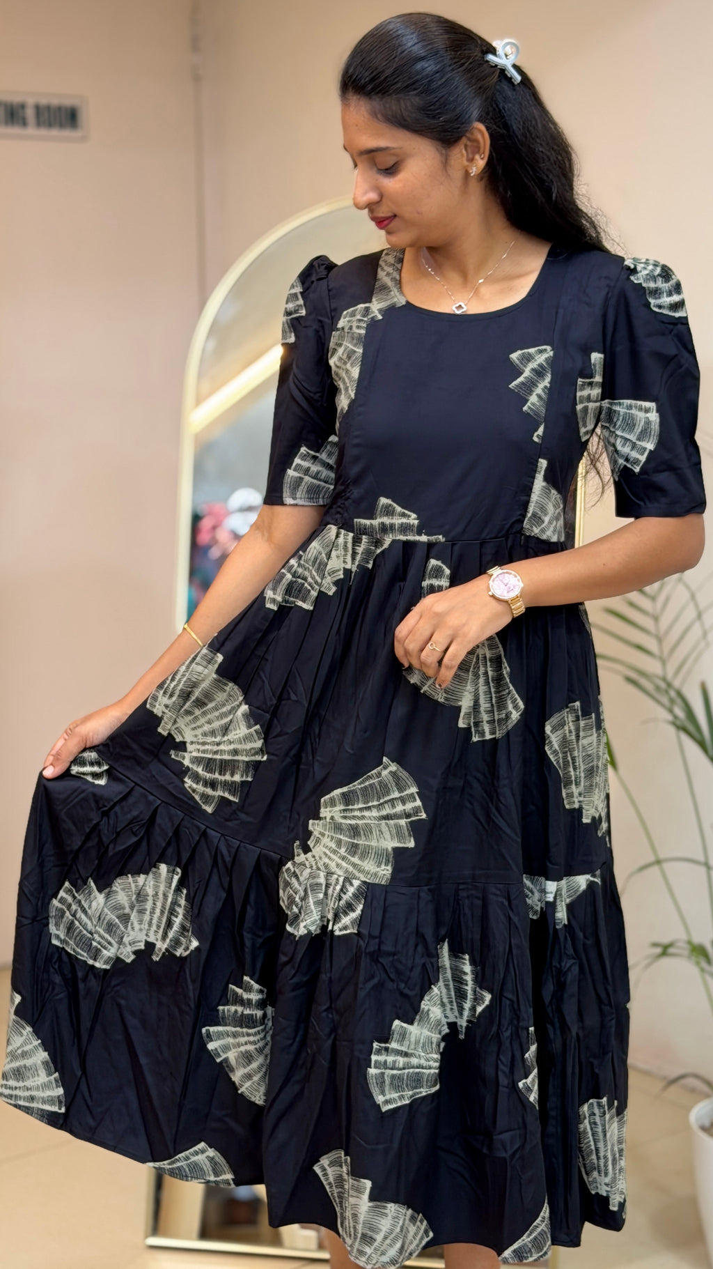 Black Heavy Rayon Feeding Maxi - 3530