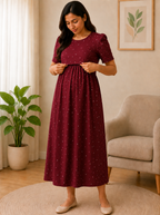 Maroon Tiny Print Zipless Maternity wear - 3472