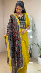 Mustard Dabu Cotton Salwar Set - 3463