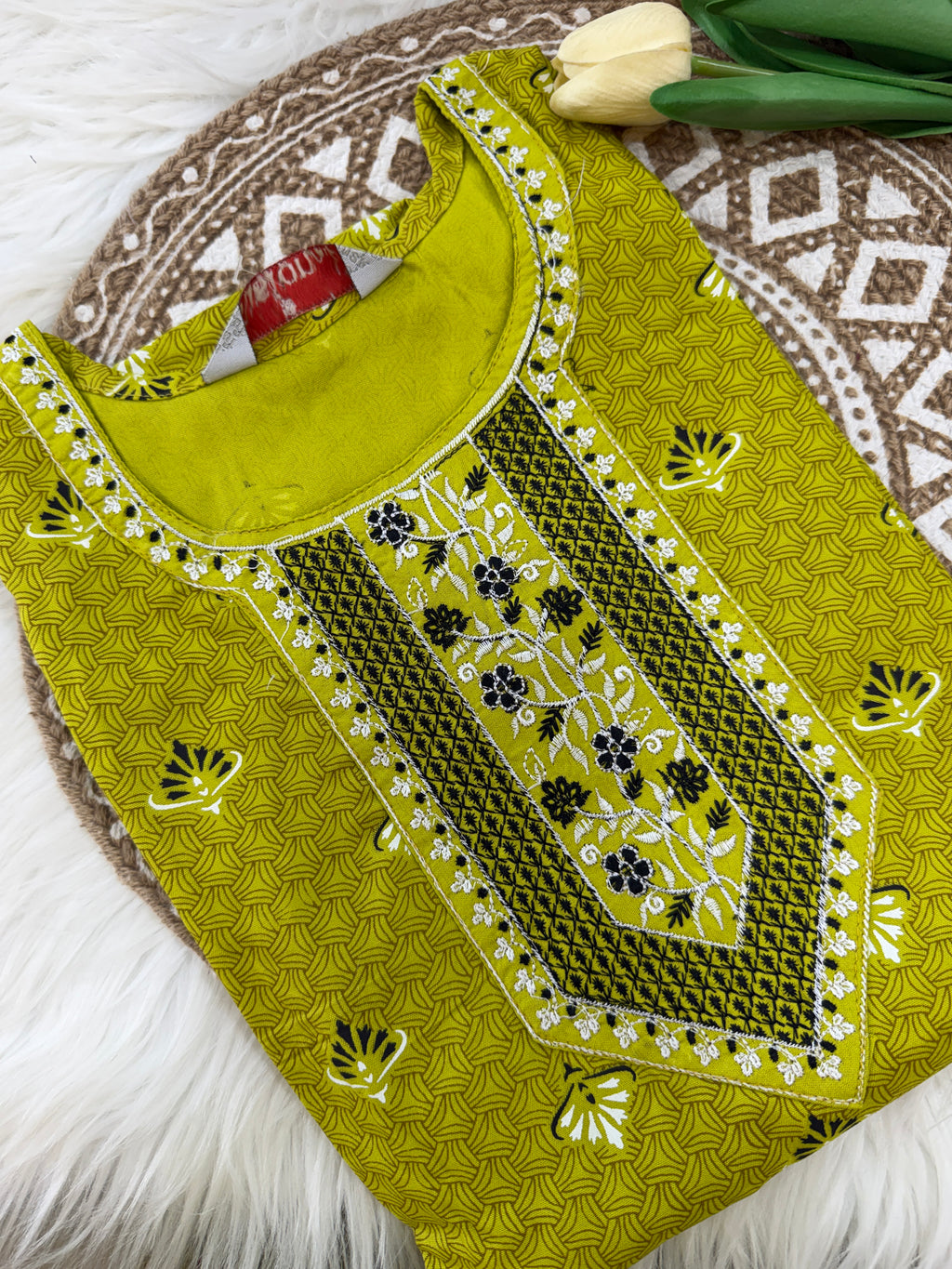 Olive Green Printed Kurti - 3161