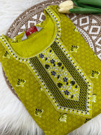 Olive Green Printed Kurti - 3161