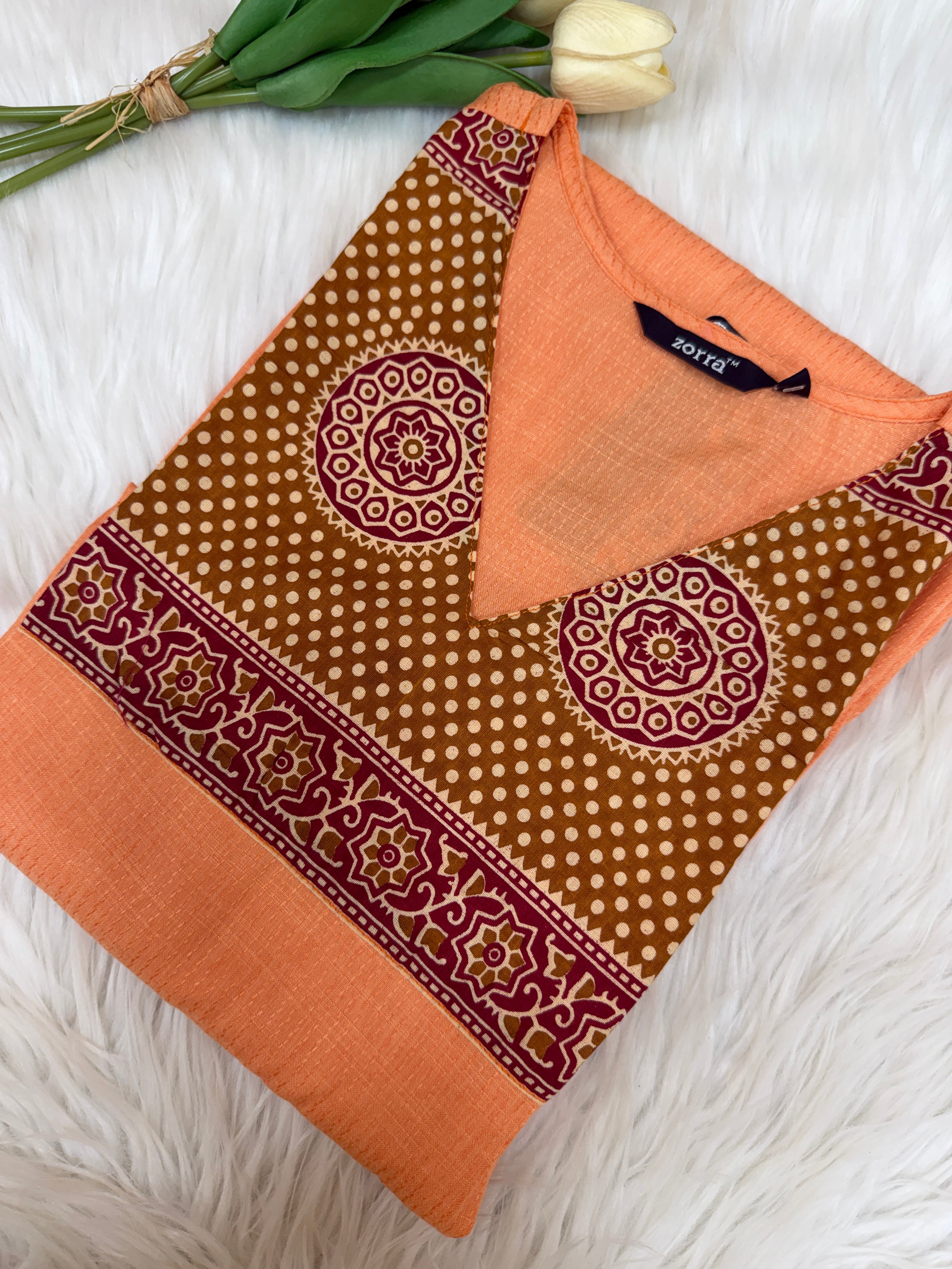 Peach Ethnic Panel Kurti - 3141