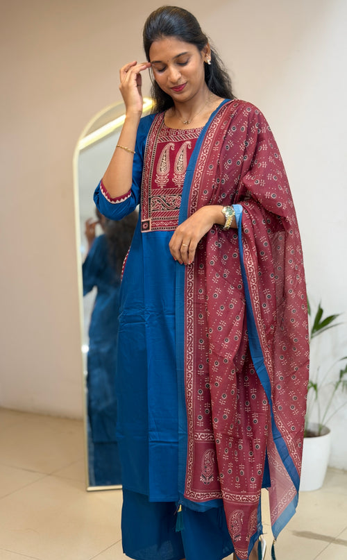 Blue Dabu Cotton Salwar Set - 3462