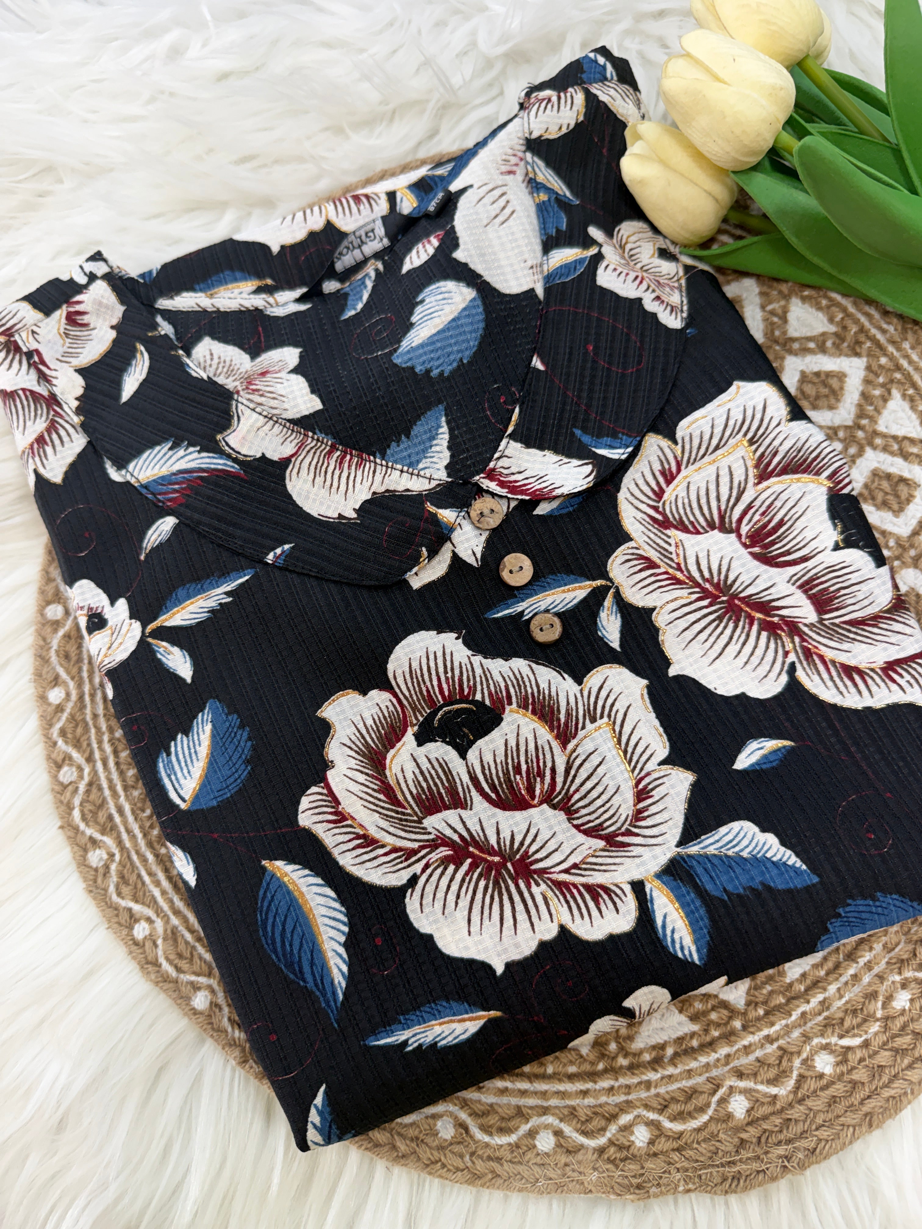 Black Floral Printed Kurti - 3124