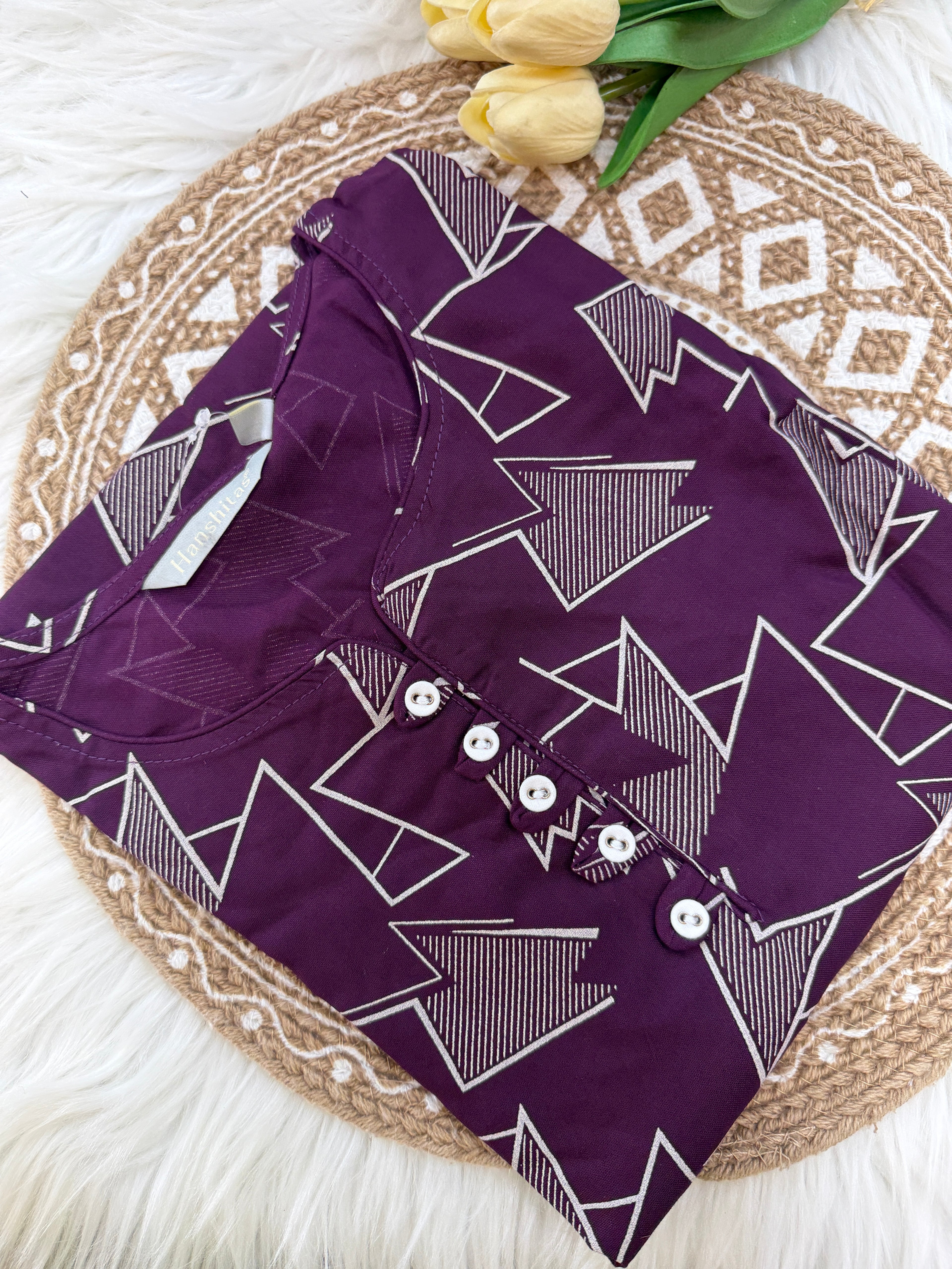 Purple Geometric Printed Kurti - 3214