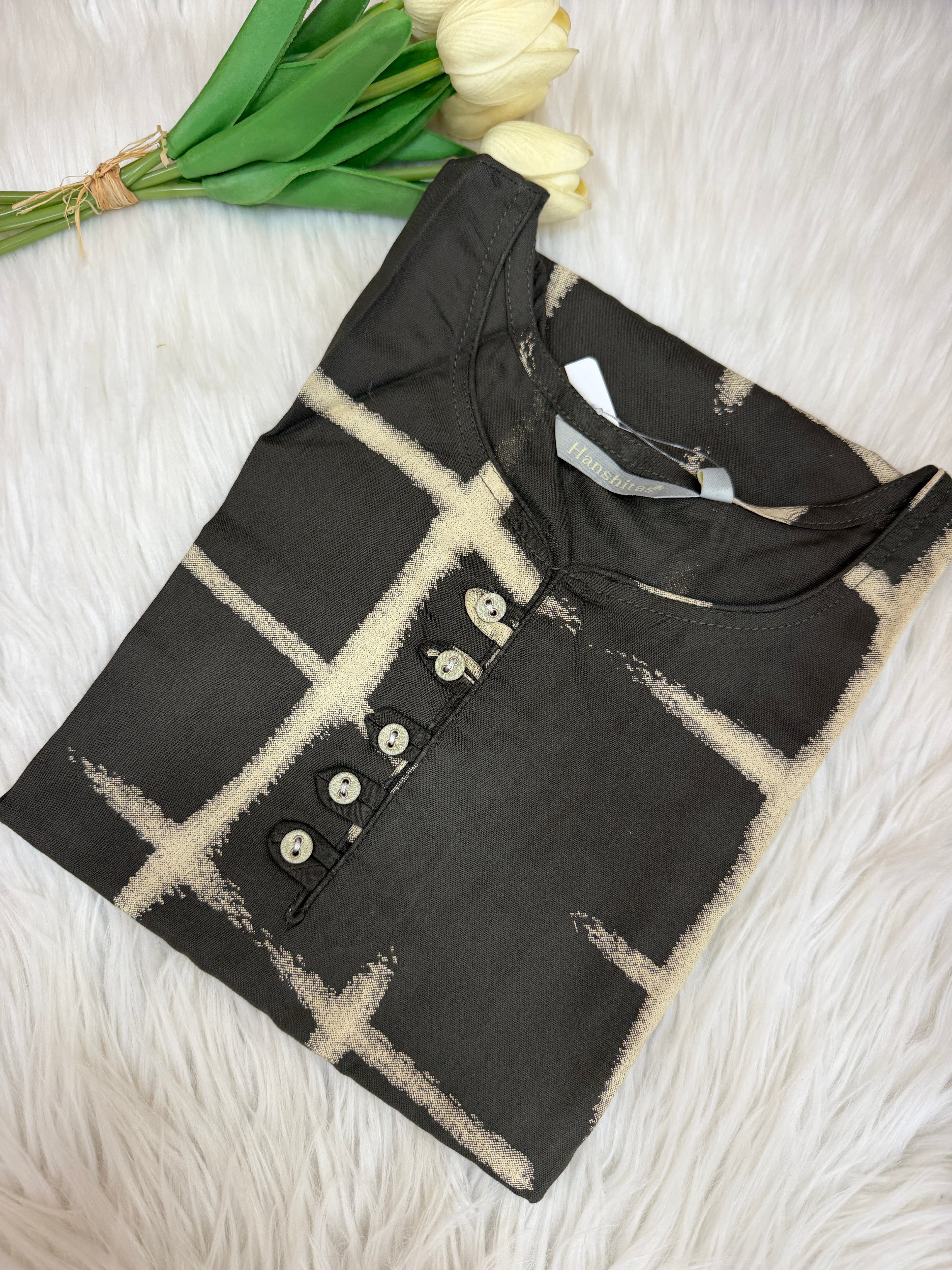 Charcoal Black Abstract Kurti - 3215