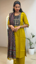 Mustard Dabu Cotton Salwar Set - 3463