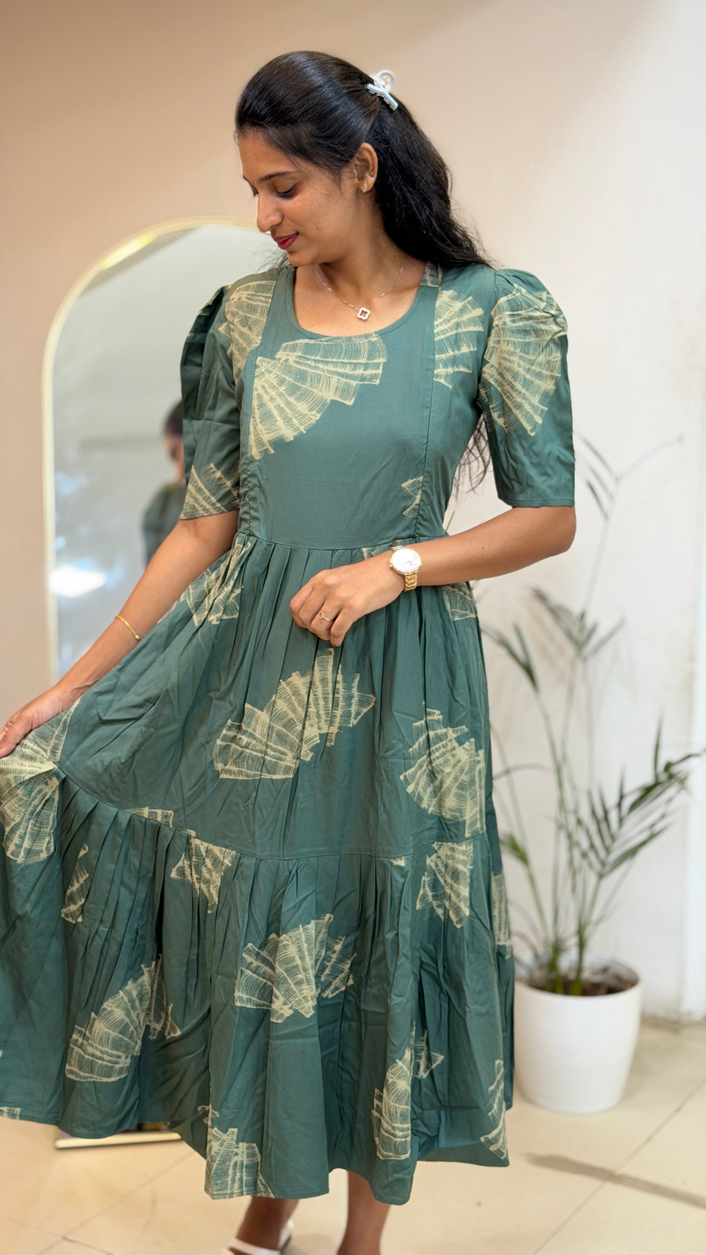 Sage Green Heavy Rayon Feeding Maxi - 3527
