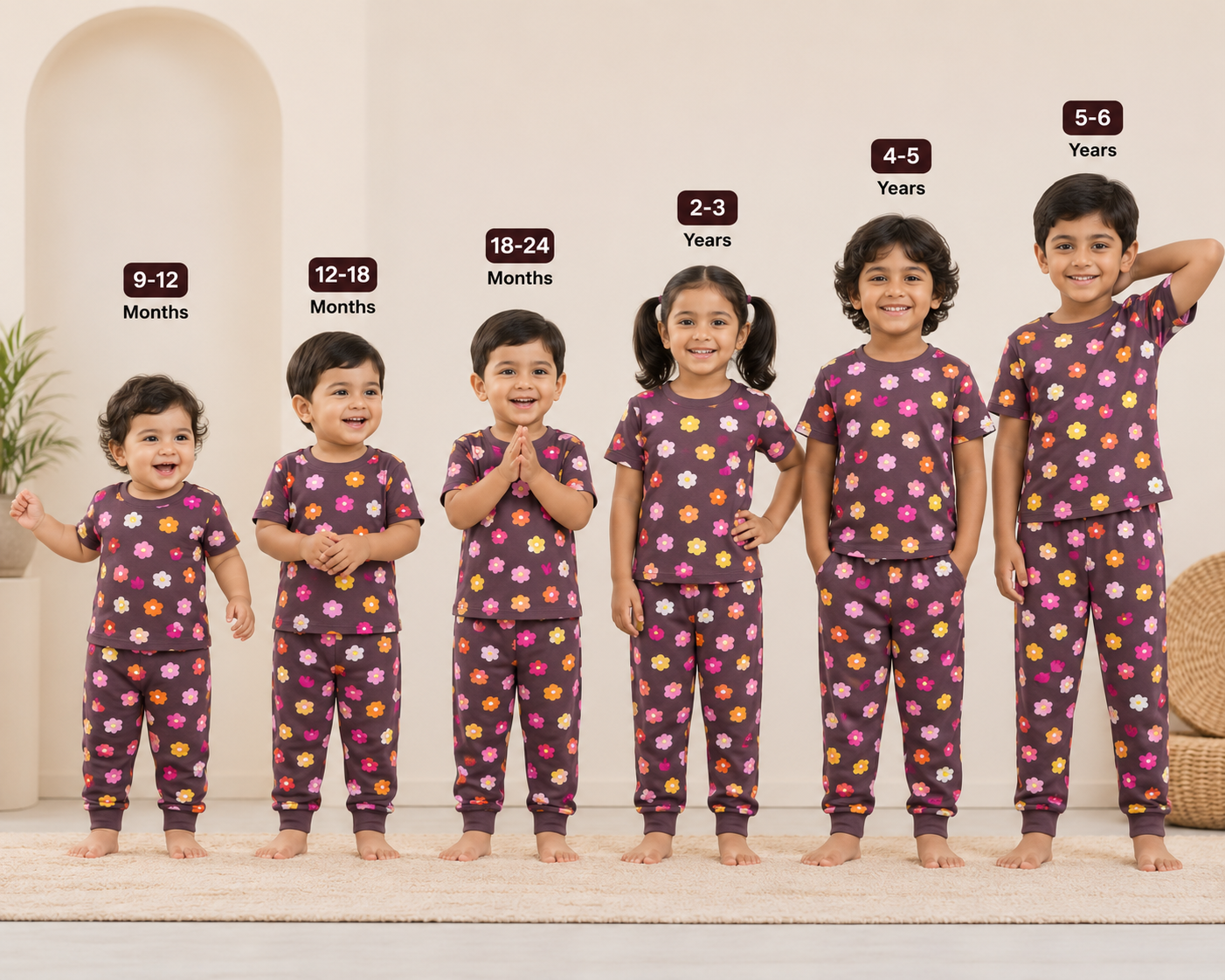 Brown Floral Unisex Co-ord Set - 3332
