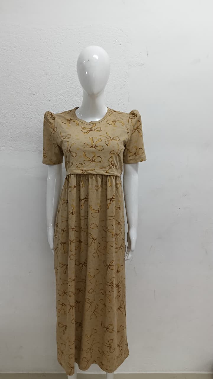 Beige Floral Outline Zipless Maternity Wear - 3478