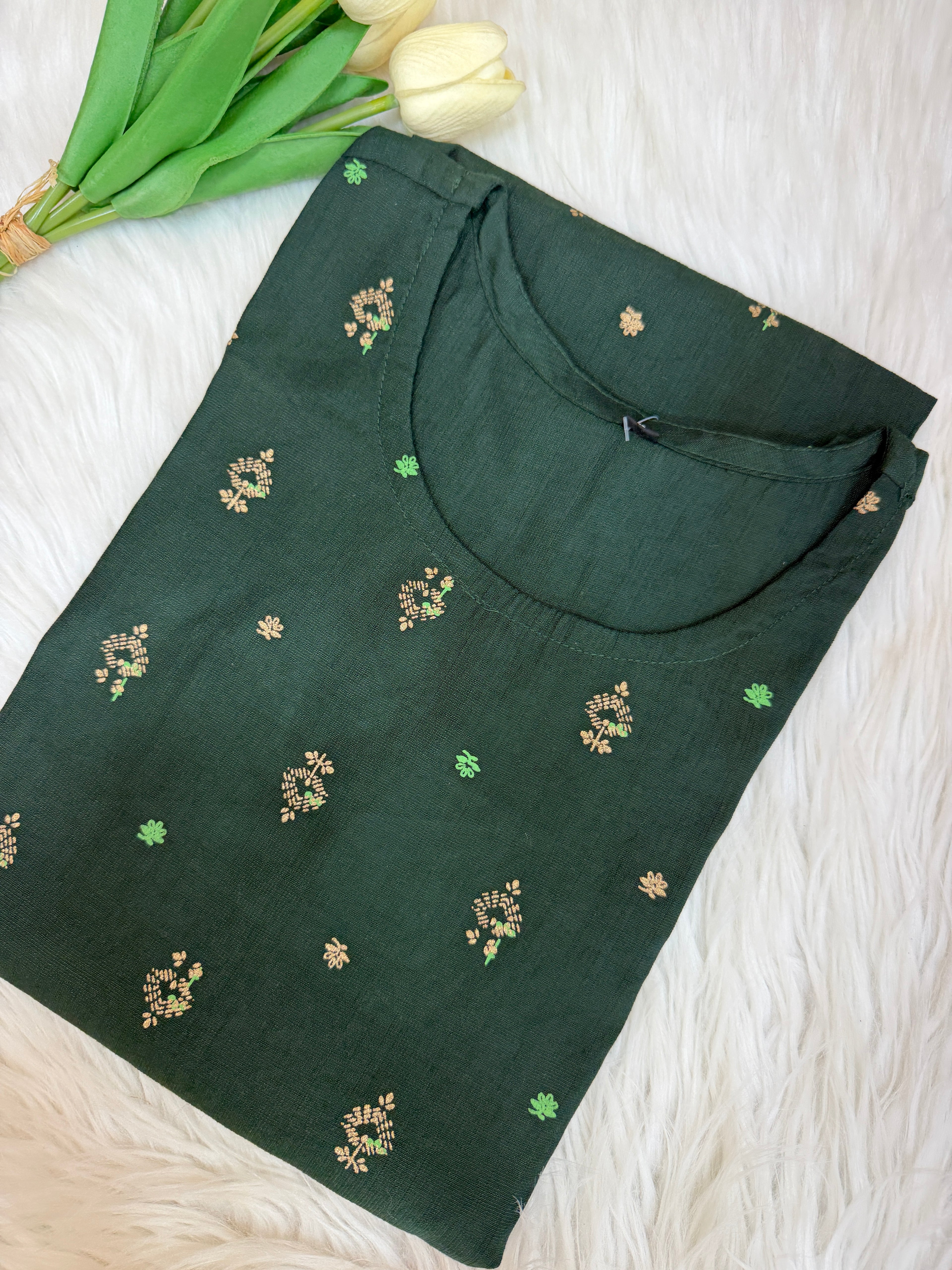Dark Green Printed Kurti - 3179