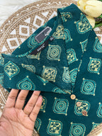 Blue Green Collared Kurti- 3137