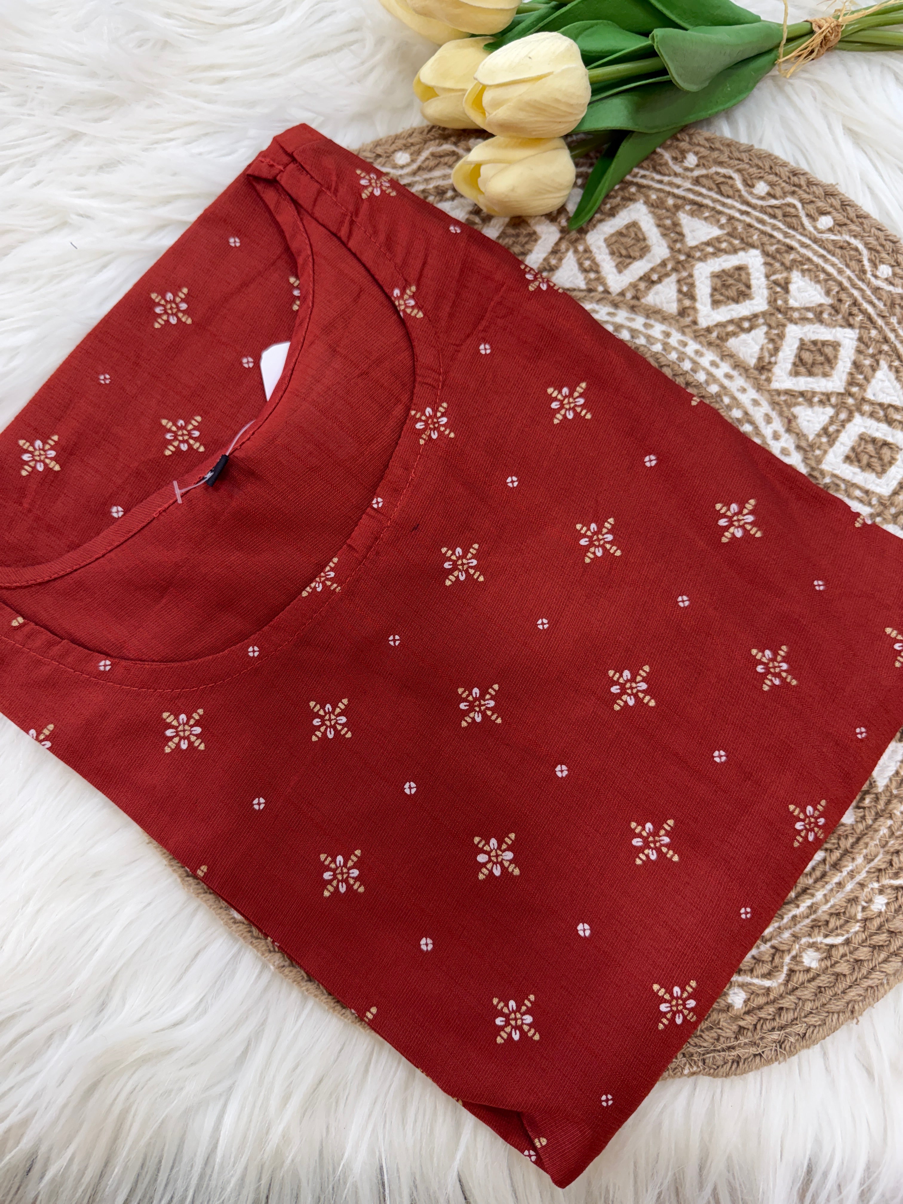 Brick Red Printed Kurti - 3182