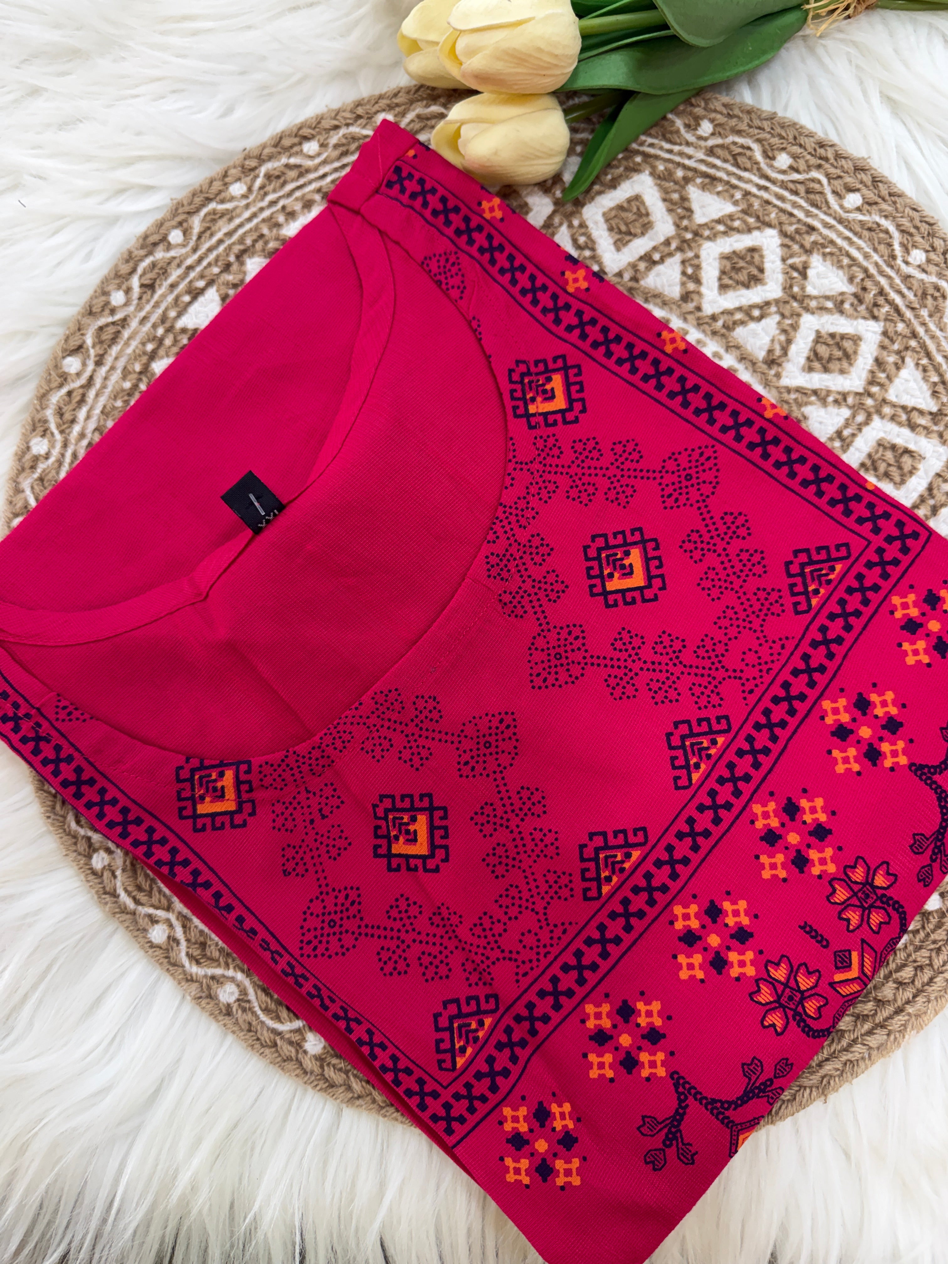 Rani Pink Ethnic Printed Kurti - 3178