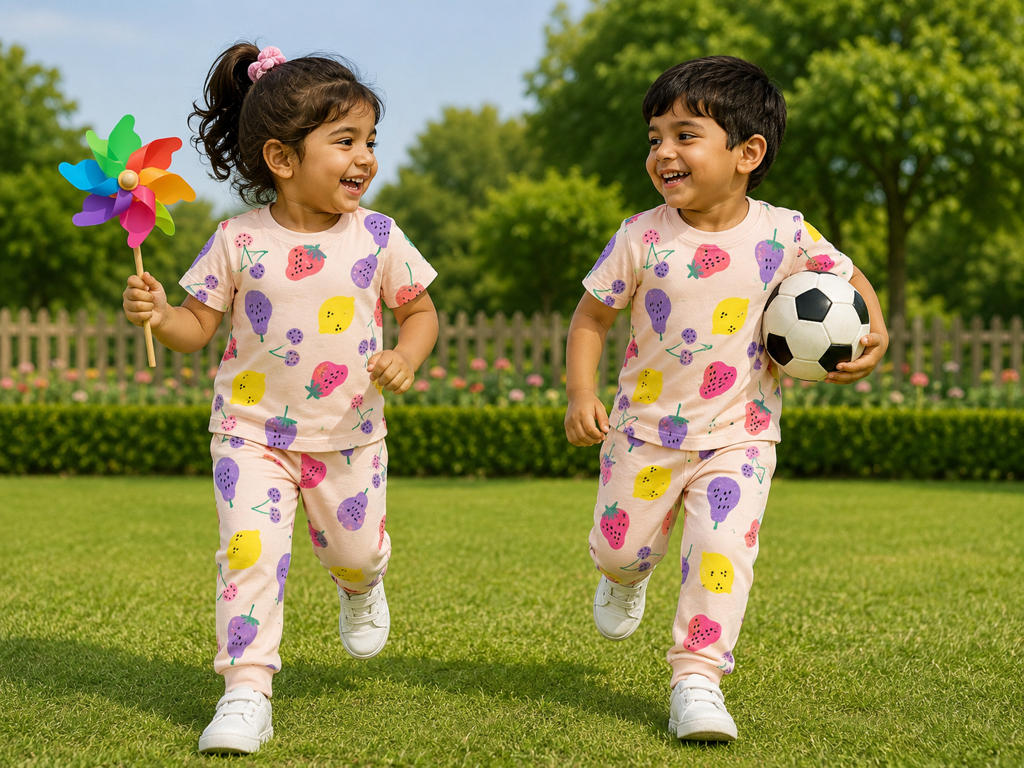 Peach Fruit Print Unisex Co-ord Set - 3332