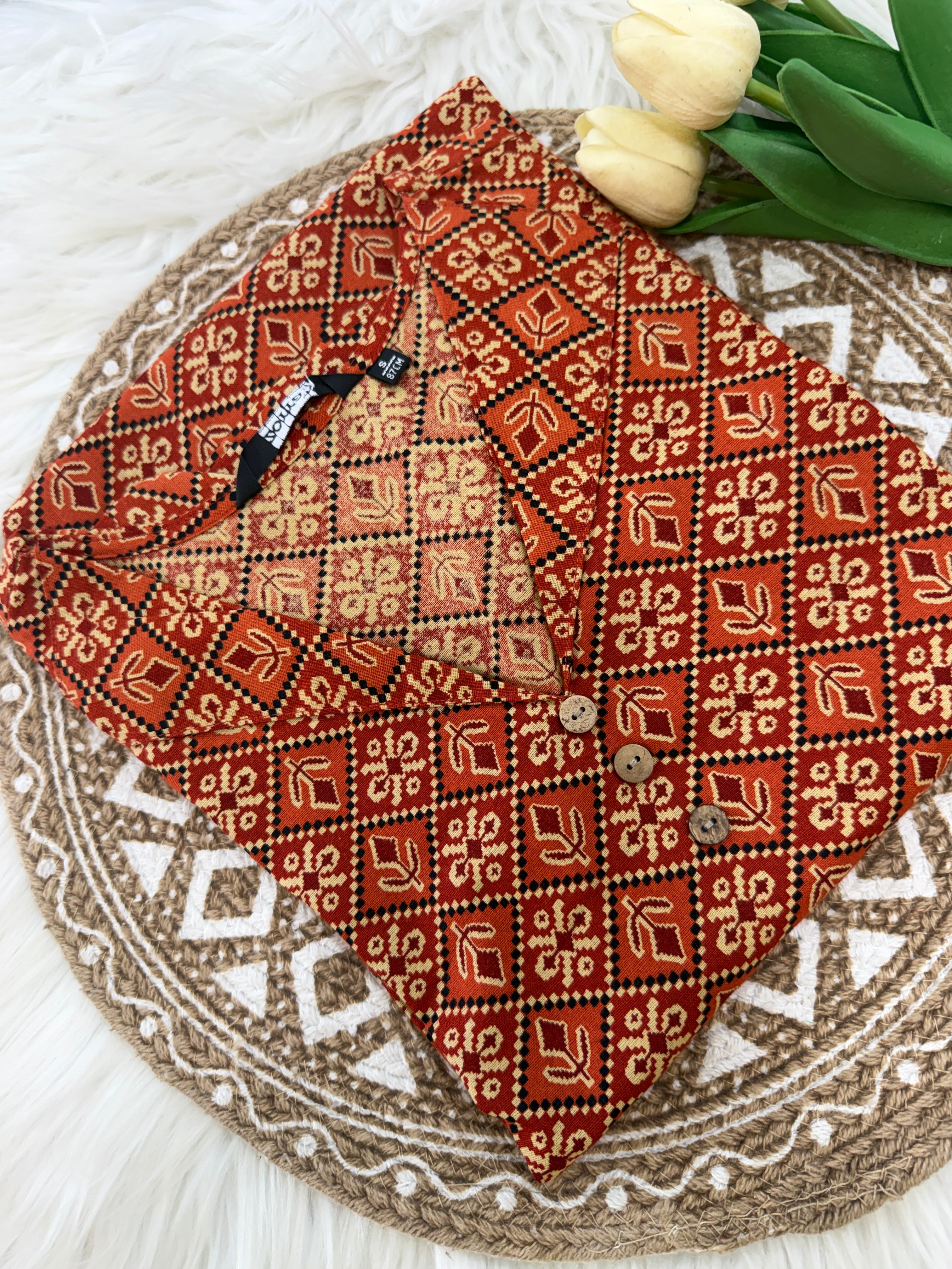 Rust Orange Collared Kurti - -3121