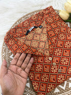 Rust Orange Collared Kurti - -3121